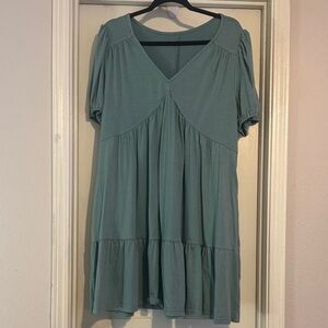 Teal V-Neck Short Sleeve Dress